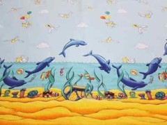Dancing Dolphins Cotton Border Fabric MMFab Inc Novelty Remnant 21 ½” x 53”
