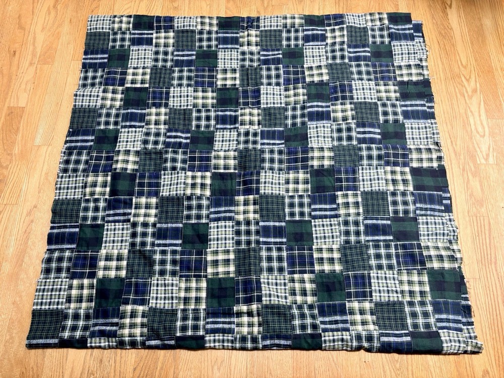 Patchwork Madras Plaid Cotton Fabric 46” X 5.5 Yards Blue Green White Black New