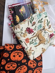 Mixed Holiday Fabric Remnants Scrap Lot Christmas Halloween Fall Cotton Craft