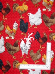 Rooster Chicken Fabric By The Yard Farm Birds on Red Cotton Fabric Traditions
