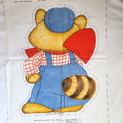 Vintage Spring Mills Raccoon Overalls Pillow Fabric Panel Uncut 12×18 2 Sided