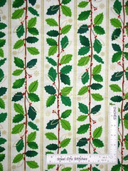Christmas Green Holly Gold White Stripe Fabric Benartex Merry Bright By The Yard