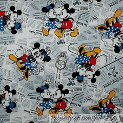 BonEful Fabric FQ Cotton Quilt B&W Red Dot Minnie Mickey Mouse Disney Newspaper