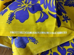 Vintage Hawaiian Fabric Trans-Pacific Textiles Yellow Blue Hibiscus 74×42 Cotton