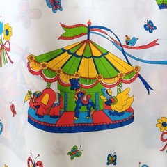 1977 Pattern Rights White Primary Colors Carousel CottonPoly Fabric 2.5yd x 44″
