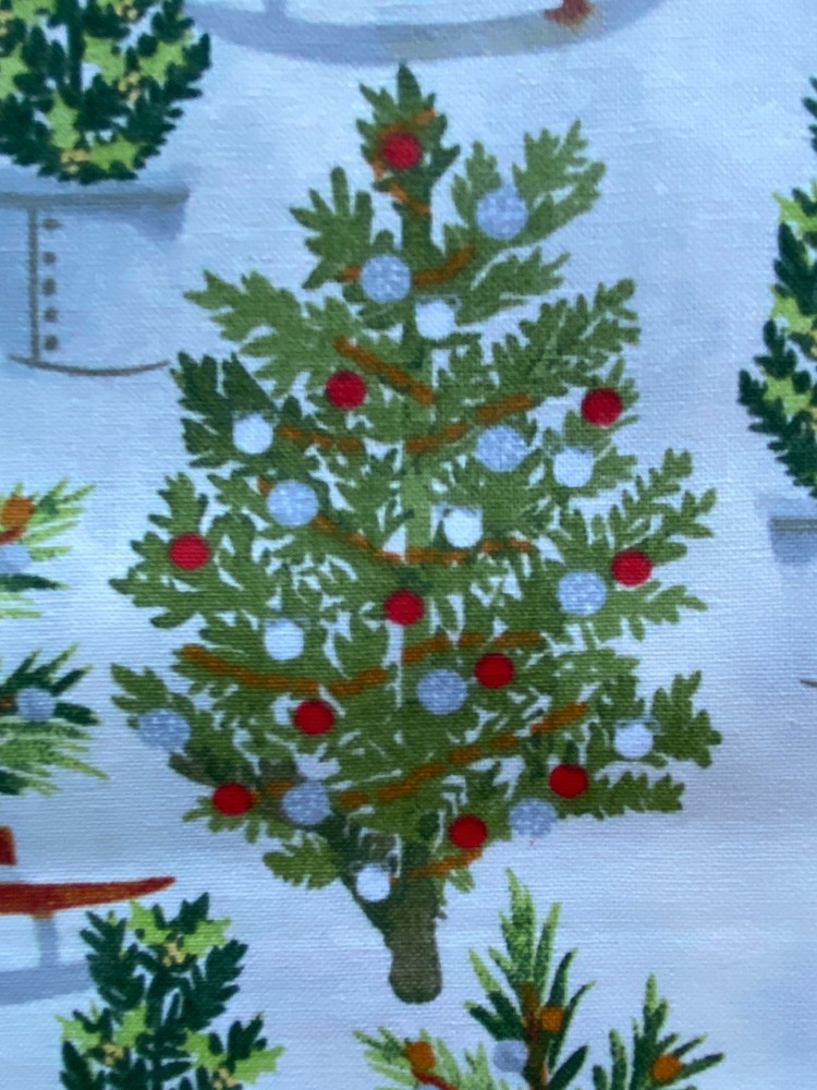 JOANN FABRIC~Xmas Potted Fir Tree~GLOBE ORNAMENTS~Various Pines~GREEN RED CREAM~