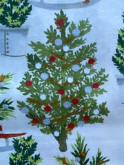 JOANN FABRIC~Xmas Potted Fir Tree~GLOBE ORNAMENTS~Various Pines~GREEN RED CREAM~