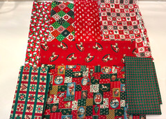 Lot of 8 Cotton Christmas Red Green Prints Fabric Bundle Totals 2 1/4 Yards