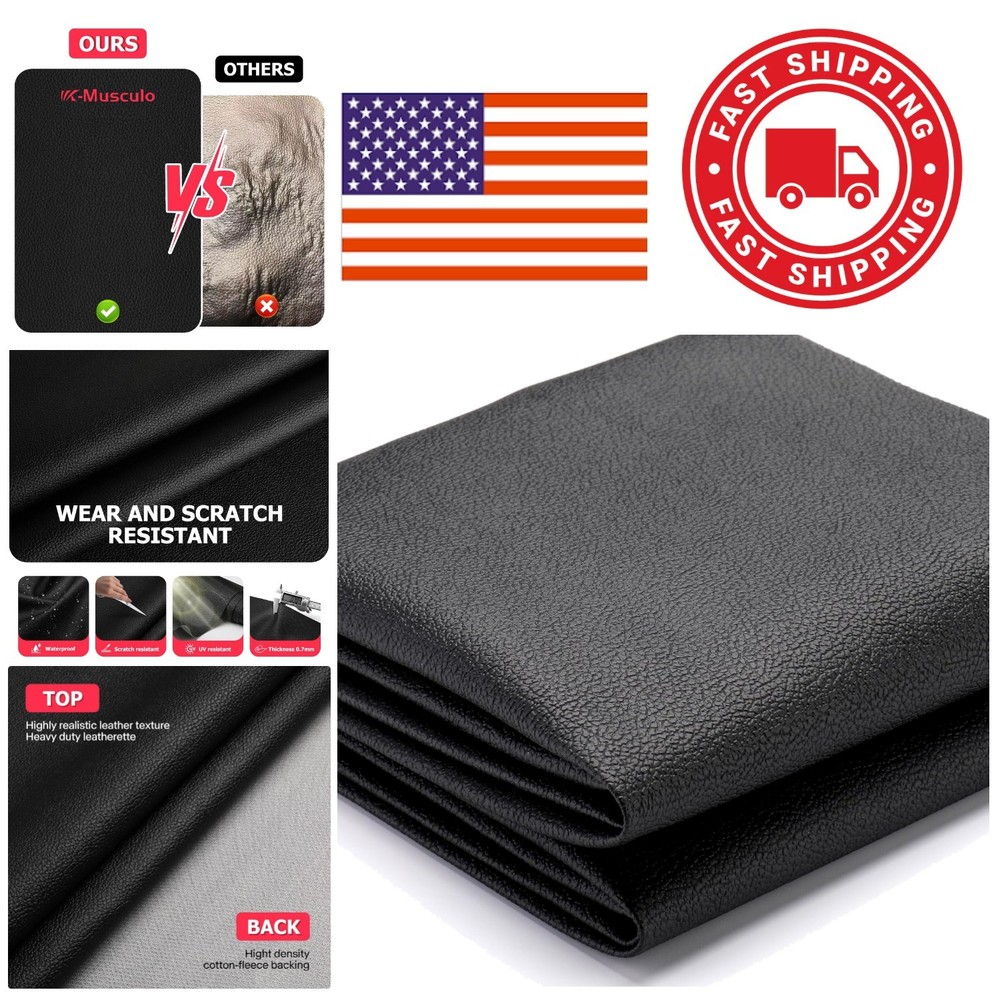 Marine Grade Vinyl Fabric Black 54 Inch by 12 Inch Water Resistant Upholstery