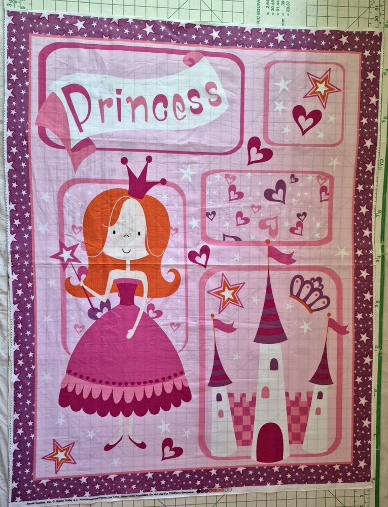 Princess and Her Castle in Pink Cut and Sew Fabric Panel