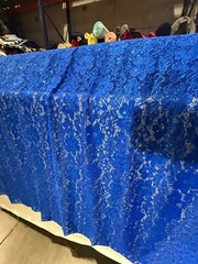 LACE EMBROIDERED FLORAL FABRIC WITH BEAD SPARKLE ROYAL BLUE 60″ WIDE BY THE YARD