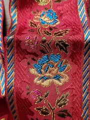 Vtg Silk Chinese brocade and jacquard ribbons Trims. Flower and Butterfly