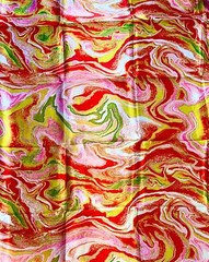African Print, Satin Fabric – Red, Pink, Gold “Wasi Whirl”, Yard or Wholesale