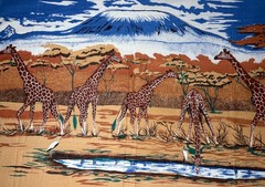 Large Fabric Panel 65″ X 46″ African Giraffes Twigs