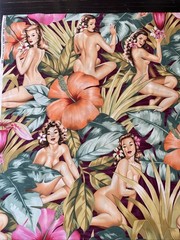Alexander Henry Fabric Yd Mirage Sexy Pinup Island Girls Hibiscus Palm Leaves P