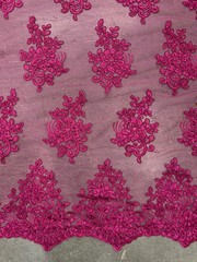 Brianna FUCHSIA Polyester Floral Embroidery with Sequins on Mesh Lace Fabric by