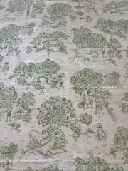 Green& White Cotton Toile Fabric Remnant 54×110” 3 Yards