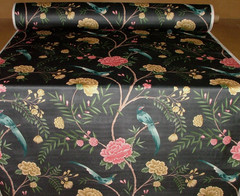 Velvet Fabric Curtain Upholstery Wagtail Bird Floral Slate Cushion 15 Metres