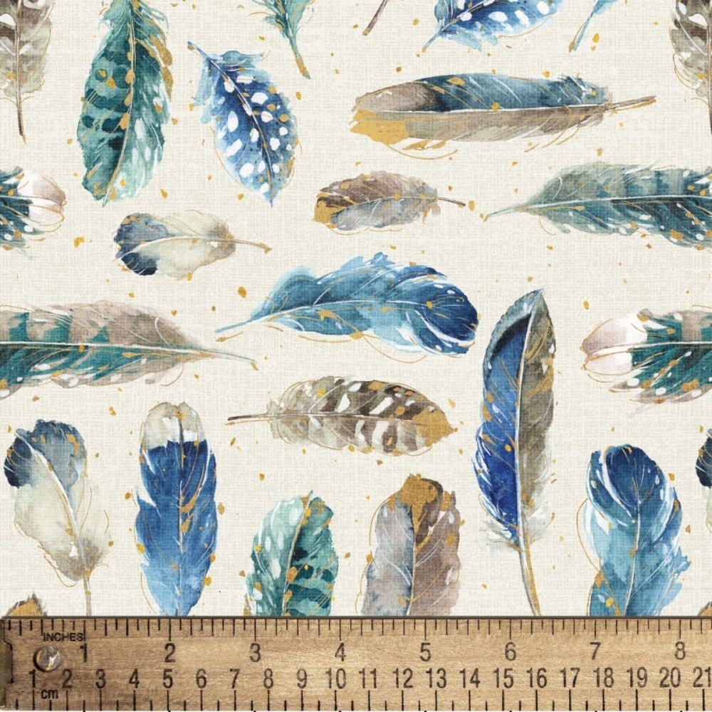 David Textiles – Blue & Gold Feather 1 Yard Cut (36″x44″) 100% Cotton