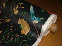 Velvet Fabric Curtain Upholstery Wagtail Bird Floral Slate Cushion 15 Metres