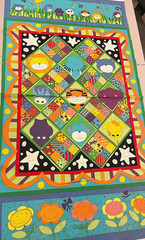 RARE KIM SCHAEFER FABRIC ZOO PARADE PANEL BRIGHT COLORS ANIMALS FAUX QUILT 23X44