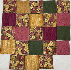 4″x4″ SQUARES – PACK #19 – WINE, BEIGE & GREEN COTTON QUILTING SQUARES– 447 PCS