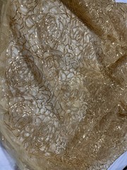 Sequins 3D Flower Embroidered Gold Tulle Fabric 3 YD + Piece Formal Bridal DIY