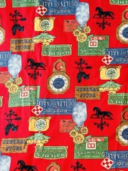 Vintage 1994 Cotton Fabric Red General Store Icon Weathervane Signs Farm Country
