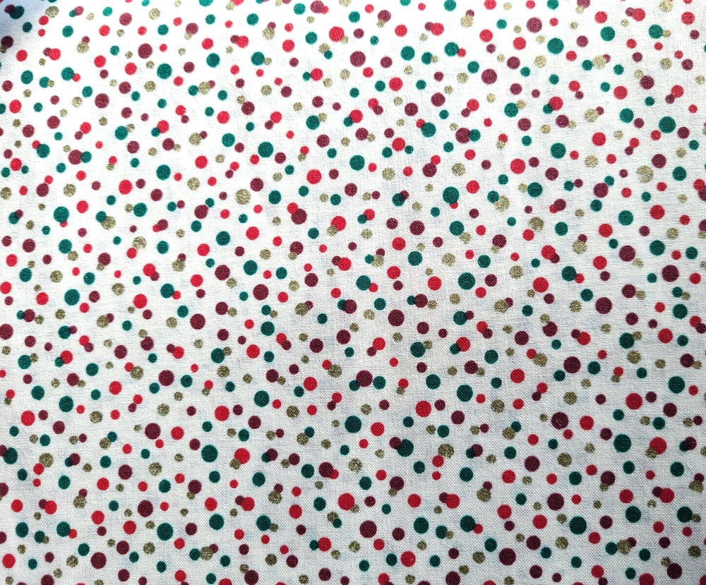 Polka Dot Print BTY Unbranded Feedsack Style Wine Red Green Gold on Off-White