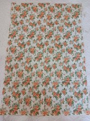 Vintage Flour Feed Sack Fabric Cream w Orange & Green Flowers Nosegays 32×42″