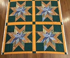 Star Quilt Fabric Pre-Printed Cheater Cotton United Kingdom Green Orange 55×106″