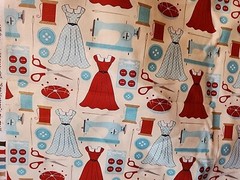 AMT Sew Vintage Cotton Fabric Dresses Sewing Machine Buttons Scissors BTY