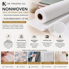 AK TRADING CO. Nonwoven 100% Polypropylene Fabric | 60″ Wide, White – 1 Yard