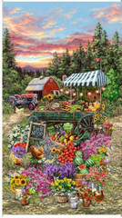 Farm Stand Fabric Panel 24″X44″ Tractor Flowers Cotton Timeless Treasures CD2590