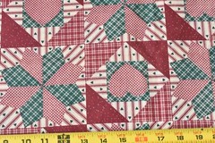 By 1/2 Yd, Vintage, Green Red & Tan Quilt Cotton Patchwork Cheater-Quilt, V131