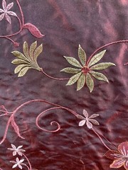 10yd piece 100% SILK FLORAL EMBROIDERED SILK DRAPERY UPHOLSTERY FABRIC Burgundy
