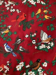 Vintage Fabric Red With Birds Cardinal Blue Birds Cotton 1.5 Yards VIP Cranston