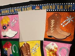 COWPOKES COWBOY WESTERN BOOTS PRINT FABRIC PANEL SMITH & MILLIGAN FOR AVLYN INC.