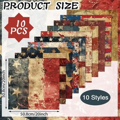 10 Pcs Vintage Patriotic Fabric Bundles 20 x 20 Inch Red Blue White 4th of Ju…