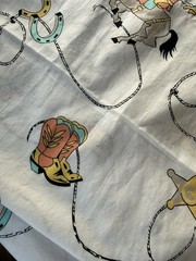 Vintage Fabric Marcus Bros. Western Cowboy Horse Lasso Pastels Teal White 5+ Yds