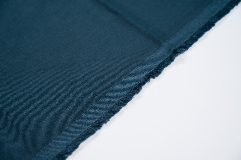 Luxury Linen Cotton Trouser Fabric Petrol Teal Blue Twill 240g 1.4m Bespoke Ital