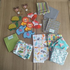 Woodland Baby Fabric Fat Quarter Lot + Painted Wood Animals Craft Bundle Nursery