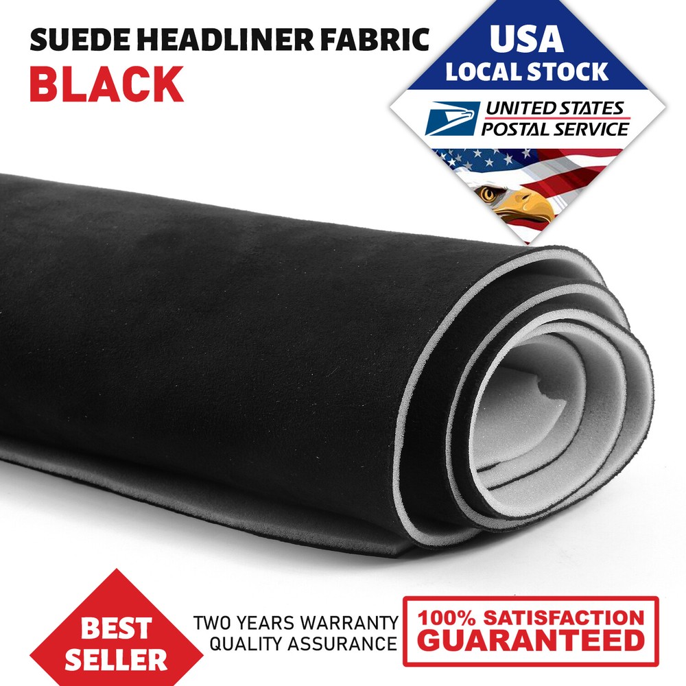 Black 1/8″ Foam Backed Suede Headliner Material Roof Liner Sagging Upholstery