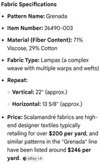 Scalamandre Designer Fabric- Sample GRENADA – Lampas 24 ”x 24 ” Viscose Cotton