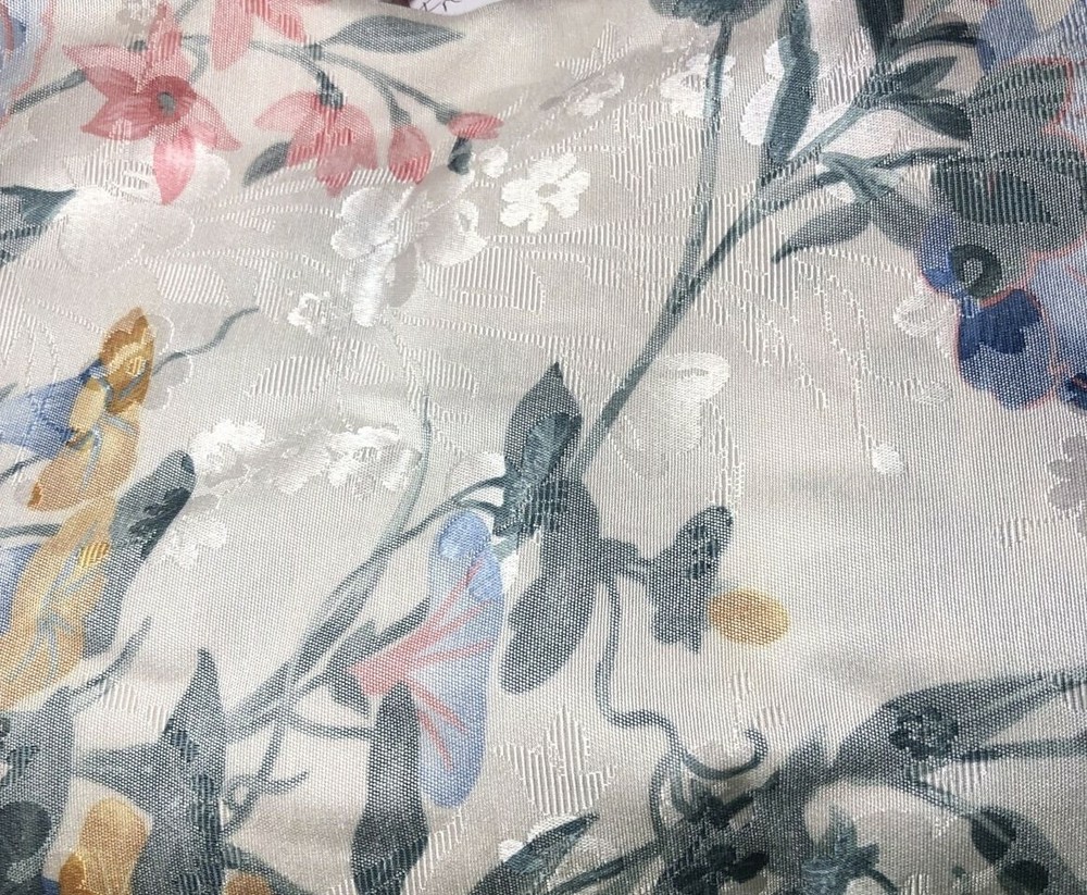 80s Upholstery Floral Fabric Rich Burgundy Gold Green Blue Cream Shiny 35″ x 58″