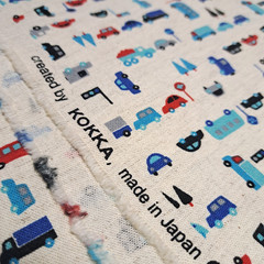 KOKKA Natural Homespun Fabric Cars Trucks pre-shrunk YD (34″X44W) 7.8oz
