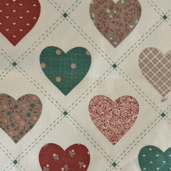 2.5 Yd x 44” Wide Marti Mitchel Cotton Fabric Hearts on Ecru Background