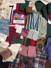 Large 13 Ib Lot Of Fabric Christmas Patterns Lace green Plaid Stripes Hearts