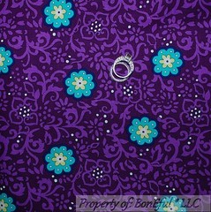 BonEful Fabric FQ Cotton Quilt Purple Aqua White Flower Dot Damask Swirl Pattern