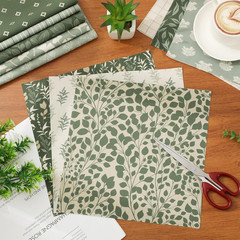 Jarthenaamcs 32Pcs Sage Green Floral Cotton Fabric Bundles 10 X 10 Inch Greenery